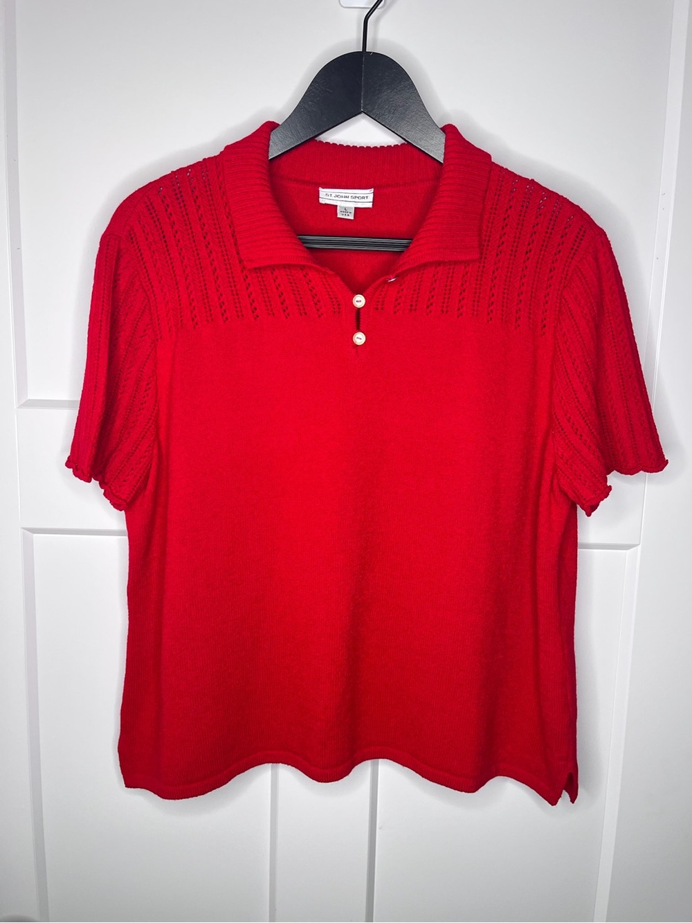 St. John Sport Bright Red Short-Sleeve Polo Knit Top Size Large